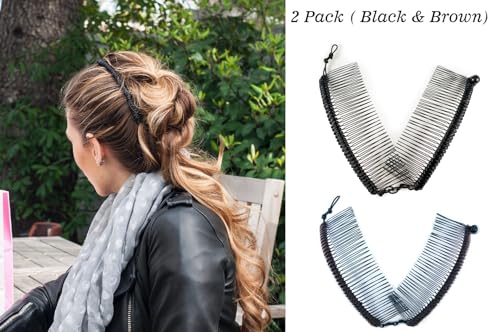 HairZing Stretch Banana Clips (2-Pack) - Black & Brown Combs for Thick Hair