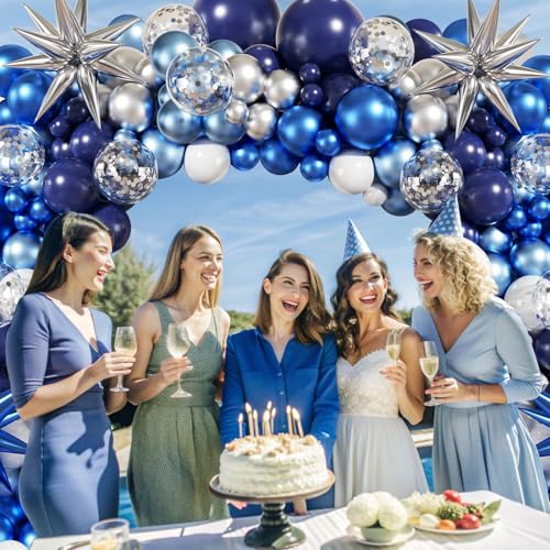 Blue Silver Balloon Garland Arch Kit - 140Pcs for Celebrations