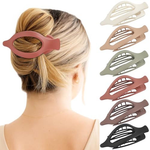 6 Packs French Flat Claw Clips for Strong Hold - Wine Red