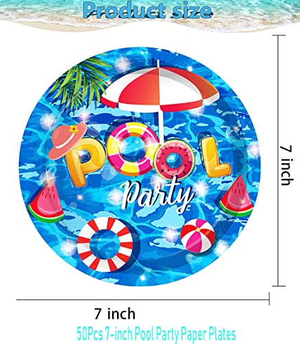 50 Pack 7-Inch Pool Party Paper Plates - Summer Beach Decorations