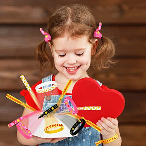 Dingion 48 Pcs Softball Accessories Set: 24 Bracelets + 24 Hair Ties Yellow
