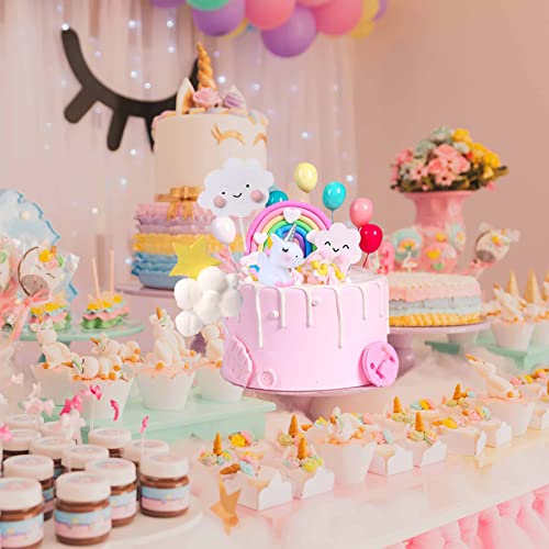Unicorn Cake Topper Set - 15pcs Rainbow Birthday Decorations