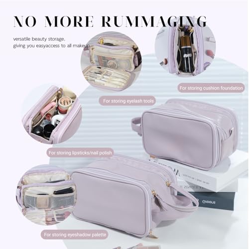 Large Travel Makeup Bag - Waterproof Cosmetic Organizer - Purple
