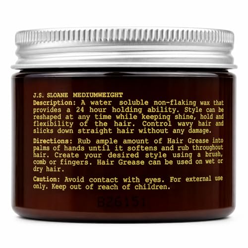 JS Sloane Mediumweight Water-Based Hair Pomade - Medium Hold, High Shine, 4 oz