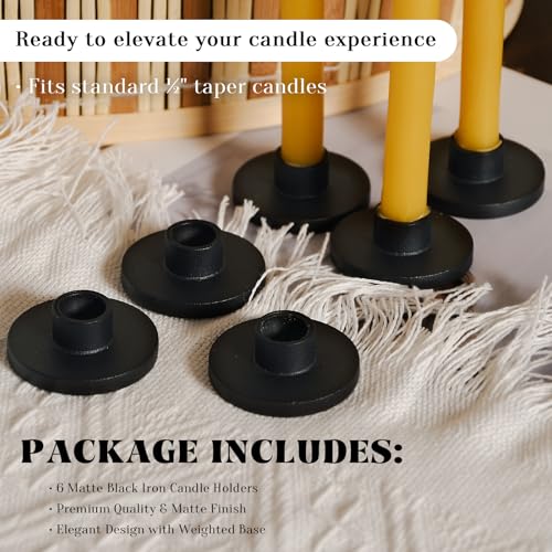 Mini Black Iron Candle Holders for ½ Inch Taper Candles - 6 Pack