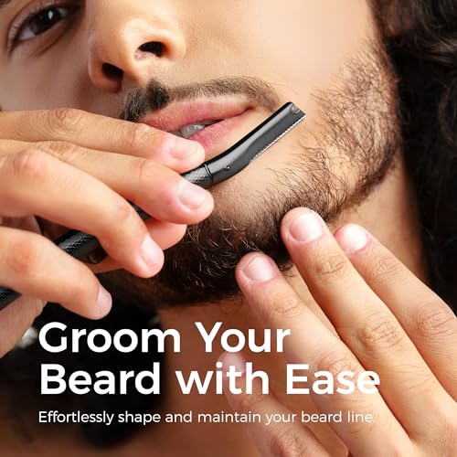 ZOMCHI Eyebrow Razor for Women & Men, Precision Cover, Black | Includes 6 replacement blades, reusable metal handle, precise trimming, easy cleaning, compact for travel