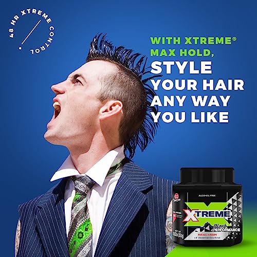 Xtreme Black Performance Hair Gel for Men - 48-Hour Strong Hold, Alcohol-Free, 8.82 Oz (Pack of 3)