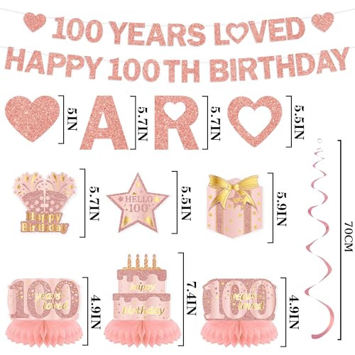 Rose Gold 100th Birthday Decorations Set for Women