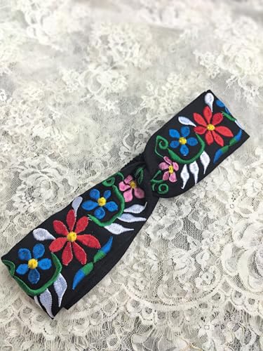 Mexican Handmade Embroidered Boho Headband – Elastic Floral Hair Band