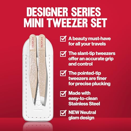Revlon Mini Tweezer Set Pack of 2 - Slant & Point Tips Travel Grooming Kit