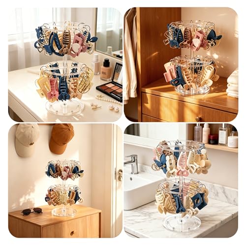 QUPIVA 2-Tier Rotating Acrylic Claw Clip Organizer Rack