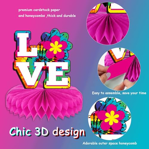 60's Hippie Party Honeycomb Centerpieces - 9 Pieces Tie Dye Table Decor