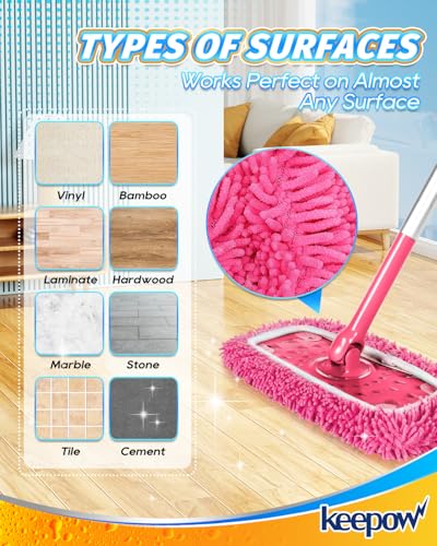 KEEPOW 4-Pack Pink Chenille Mop Pads for Swiffer Sweeper