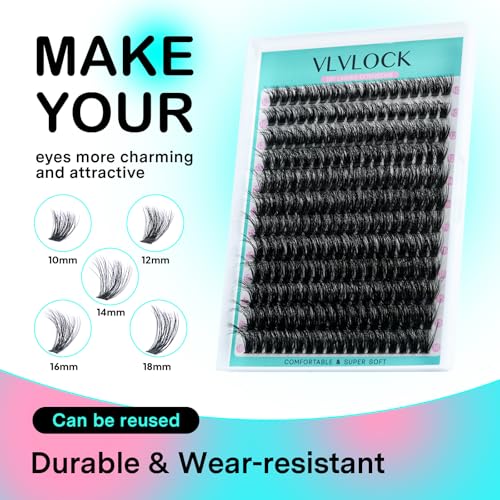 VLVLOCK 80D Thick Lash Clusters Kit - 10-18mm 3D Volume Extensions