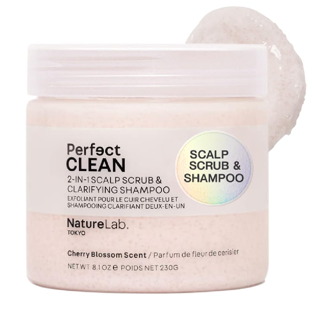 NatureLab.TOKYO Perfect Clean Scalp Scrub - 2-in-1 Hair Treatment for Clarifying & Shine | Cherry Blossom Scent | 8.1 OZ