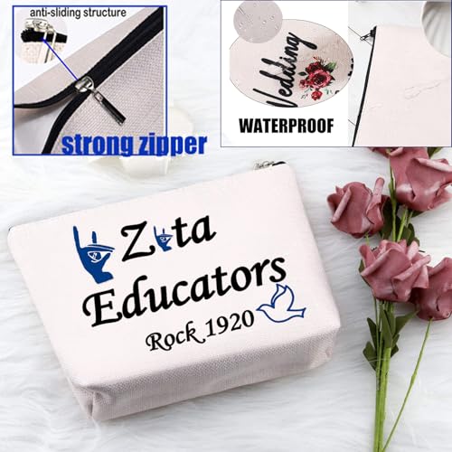 Zeta Educators Rock Canvas Makeup Bag - Greek Sorority Gift Pouch