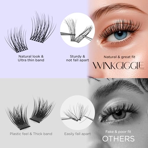 WINKGIGGLE Lash Clusters 703-168, D Curl Individual False Eyelashes 10-16mm, Reusable Black Band, DIY Glam & Natural Look