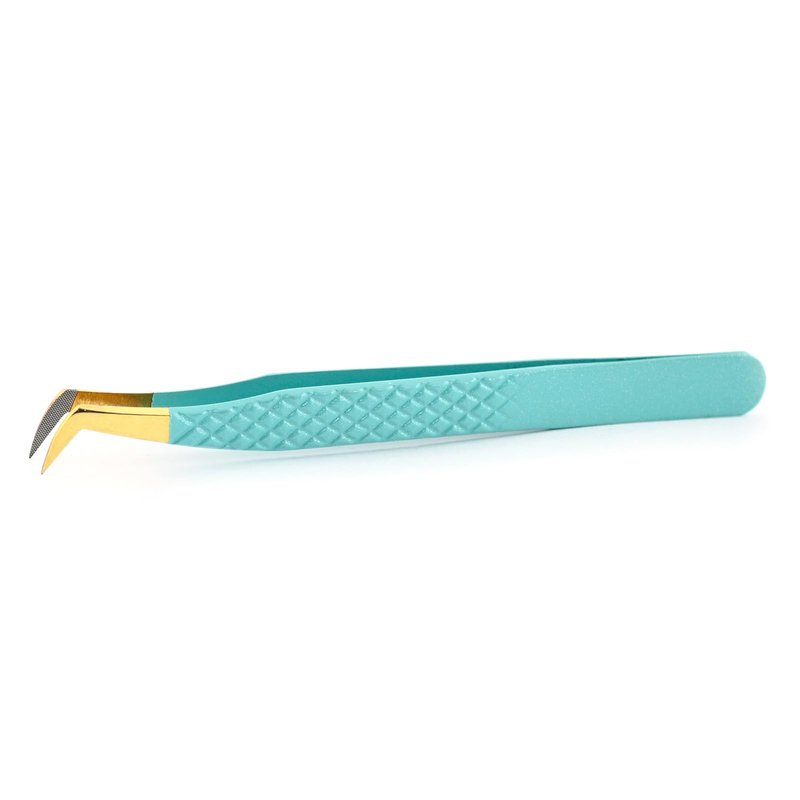 My Lash Tools Fiber Tip Lash Tweezers for Eyelash Extensions Professional Lash Tech Supplies Must Haves Volume Boot Eyelash Tweezers 12cm Stainless Steel Mink Fan Making Lashing Tweezer (Turquoise)