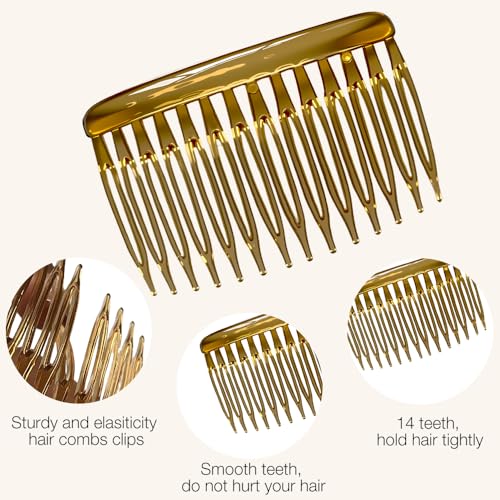 ELLOPH 12 Pack French Hair Combs for Women - Black, White, Brown, Decorative Side Hair Clips for Bridal & Updos, 14 Teeth, Fine & Thin Hair