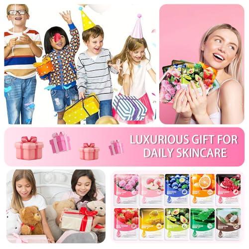 Kaely 10 Pack Kids Face Masks Variety Set - Hydrating Sheet Masks for Teens & Girls, Spa Day & Party Favors, 10 Pcs