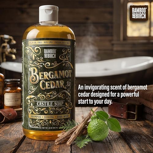 BAMBOO AND BIRCH Castile Soap Liquid, Bergamot Cedar, 32 oz Body Wash