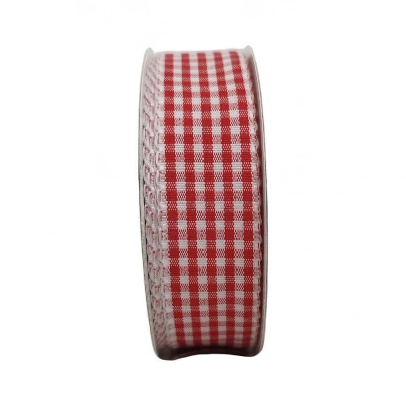1-Inch Red and White Gingham Ribbon - 25 Yards Taffeta Plaid