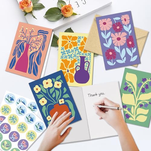 Floral Greeting Cards Set - 24 Blank Note Cards with Envelopes