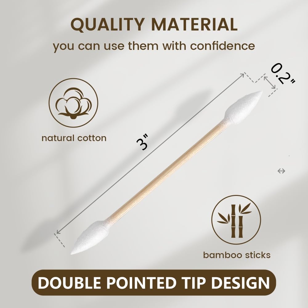 Pointed Tip Cotton Swabs - 1000 Count Precision Applicators for Makeup | Wooden Sticks & Storage Box