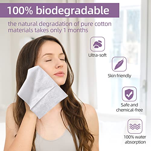 Disposable Face Towels Pack of 2, 65 Count, 10x12 inch Cotton Facial Cloths