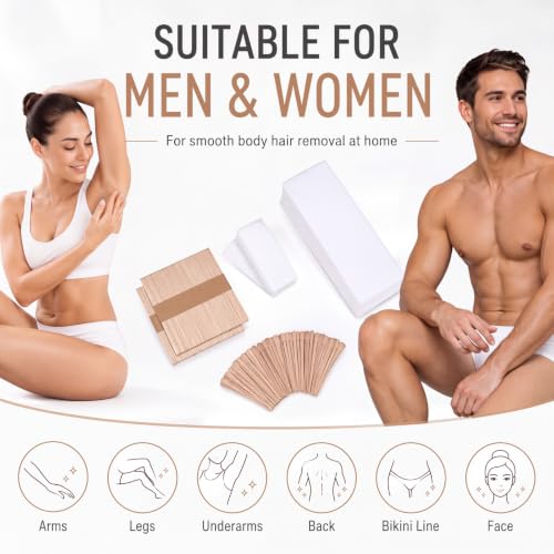 Yaomiao White Waxing Strips & Wooden Applicators Kit for Hair Removal - 250 Pieces