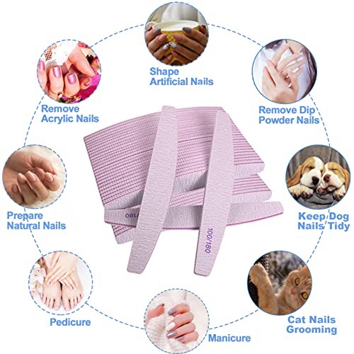 AhaTopia 50 Pcs Halfmoon Nail Files 100/180 Grit Double Sided for Acrylic & Natural Nails