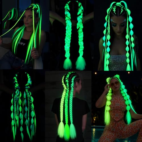 Orgwigs 24 Inch Colorful Glow in Dark Braiding Hair Extensions - White Pink Purple 3 Pack