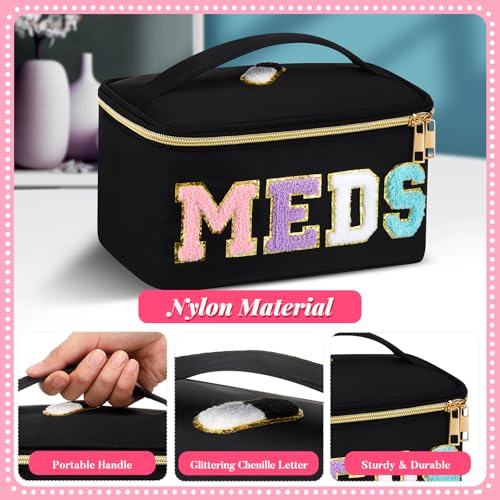 Geetery Clear Medicine Bag with Chenille Patches - Black Travel Case
