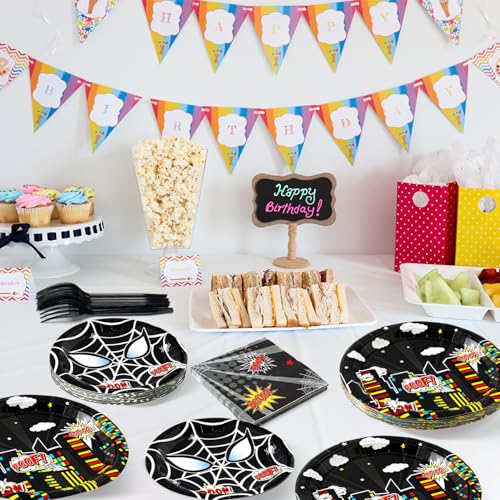 Black Spider Birthday Party Supplies - 96-Piece Set for 24 Guests