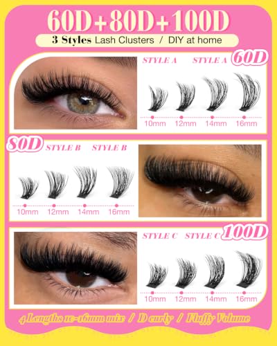 YDAGKH Fluffy Lash Cluster Kit - 60D/80D/100D Volume Extensions