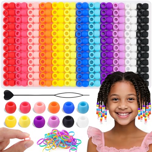 300 Silicone Hair Beads Kit with Beader & Rubber Bands - Multicolor