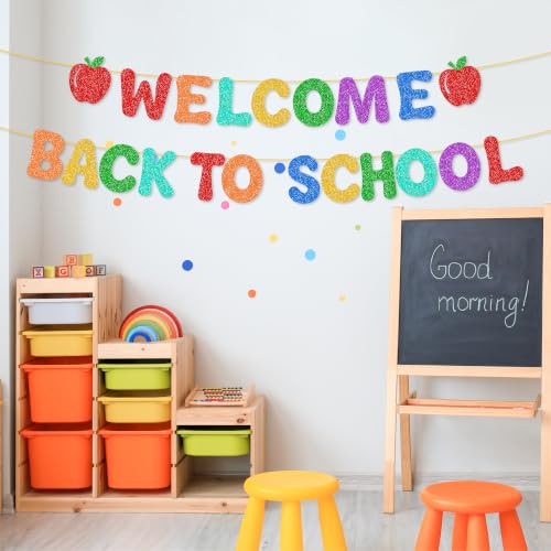 Welcome Back to School Banner with Rainbow Foil Curtains