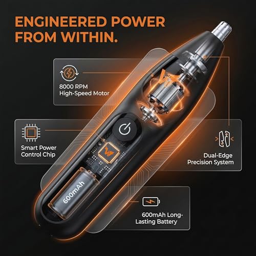 Nose Hair Trimmer for Men & Women ? Powerful 8000 RPM Motor, Wet/Dry Use, Electric Nose & Ear Hair Clipper with Travel Lock, USB Rechargeable, Portable Grooming Tool