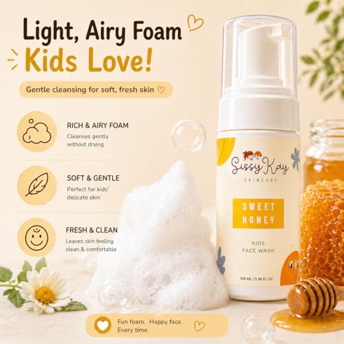 Sissy Kay Kids Foaming Face Wash, Natural Honey Cleanser for Sensitive Skin