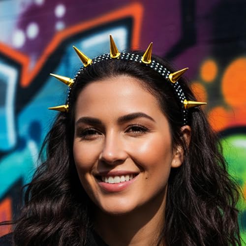 Gold Spiked Headband, Punk Gothic Rivet Hair Accessory for Costumes