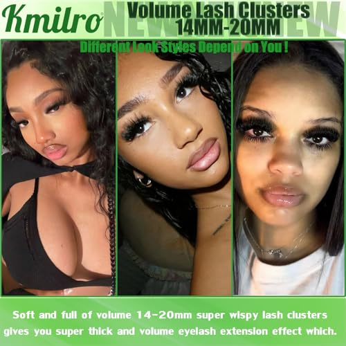 Kmilro Lash Clusters 150D+180D+200D 14-20mm Volume Eyelash Extensions - 480pcs