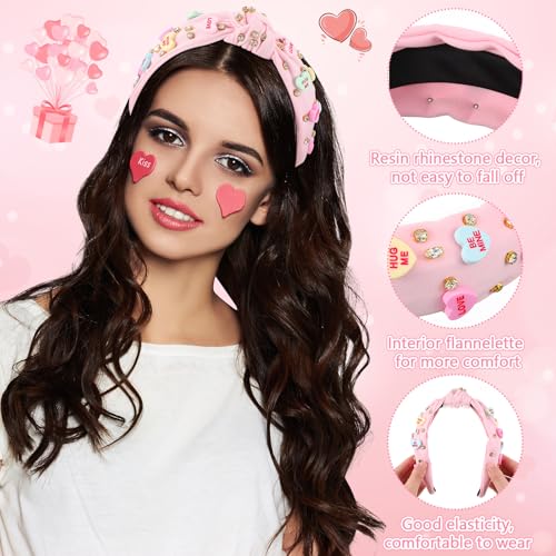 Daifunli 3-Pack Valentine's Day Heart Headbands for Women, Pink, Red & Rose Red