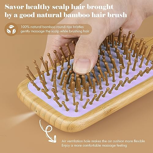 Sofmild Bamboo Paddle Hair Brush and Tail Comb Set for All Hair Types