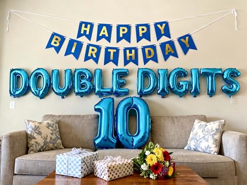 Happy 10th Birthday Balloon Decoration Set for Kids - Jumbo Number 10 & Banner