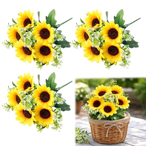 12-Inch Artificial Sunflower Bouquets - Set of 3 Realistic Flowers