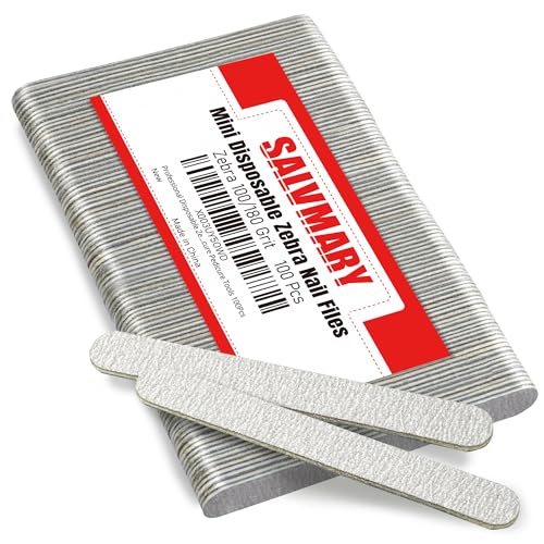 Professional 100/180 Grit Zebra Nail Files - 100 Pack Disposable Emery Boards