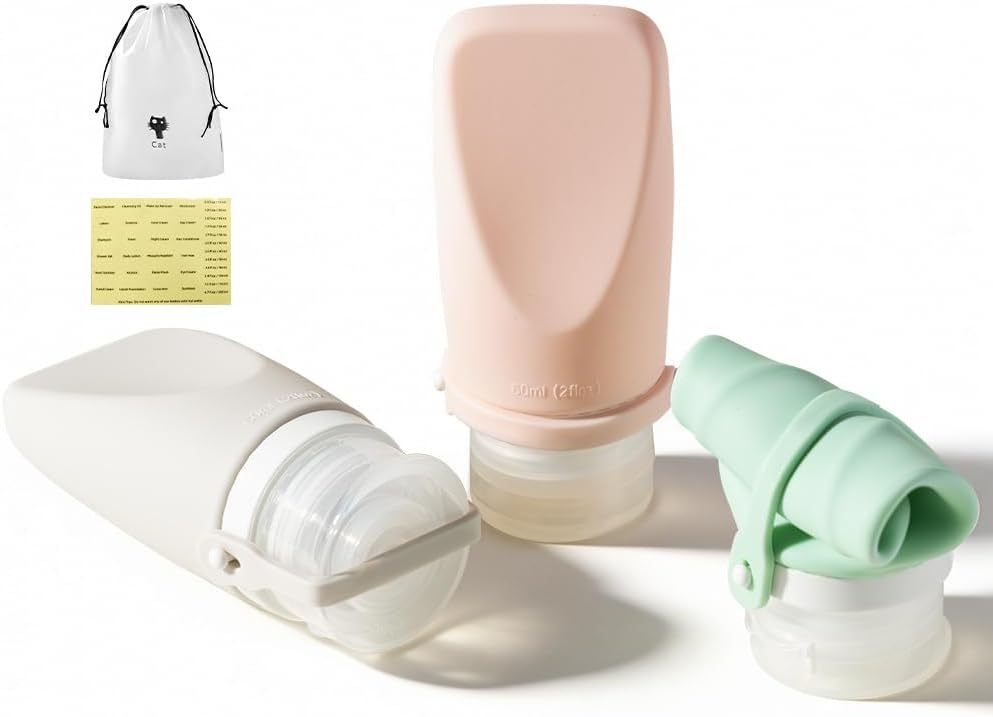 Travel Bottles for Toiletries - TSA Approved 2oz Leak-Proof Silicone Containers | 3 Pack Squeezable Travel Accessories
