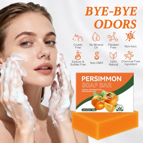Natural Persimmon Soap Bar for Body Odor Control - Gentle Cleansing