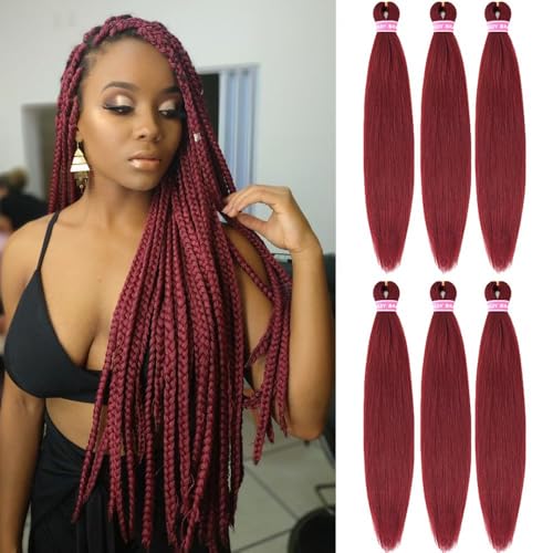 26 Inch Burgundy Pre Stretched Braiding Hair Extensions - 6 Packs (900#)
