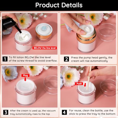 Segbeauty 4pcs Refillable Airless Pump Jars Set 10 Pack Travel Size Lotion Bottles 1oz+0.5oz+0.2oz